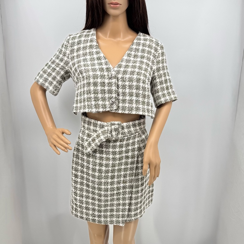 Zara Old Money Parisian Chic French Style Tweed Boucle Houndstooth Cut Out Dress